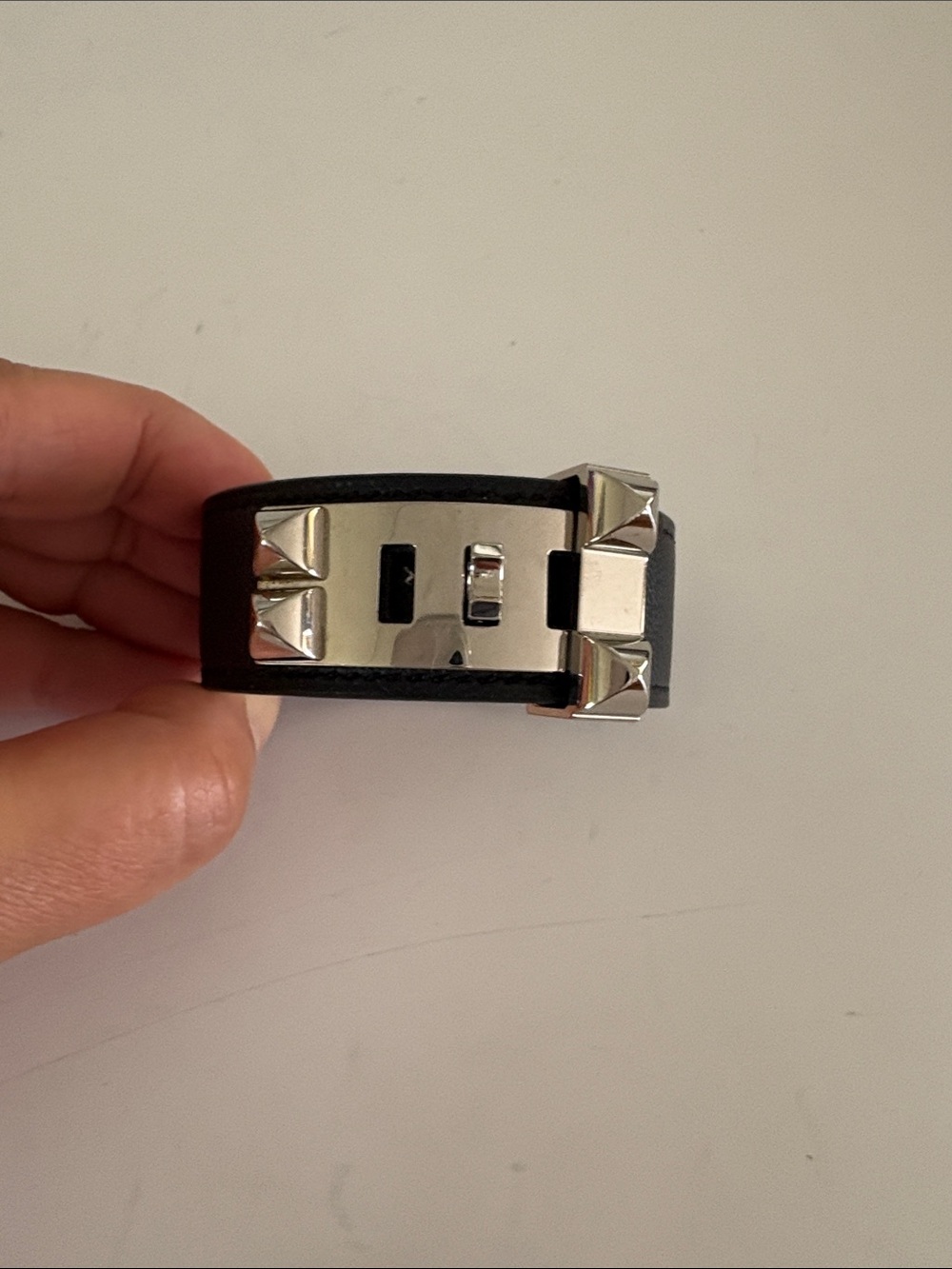 Hermès Collier De Chien 24 Black Epson Leather Bracelet with Silver sz T3